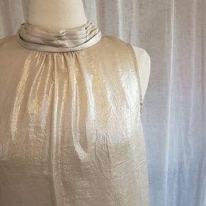 NWT Anthro Pearlized Pleated Mock Neck Top by Maeve